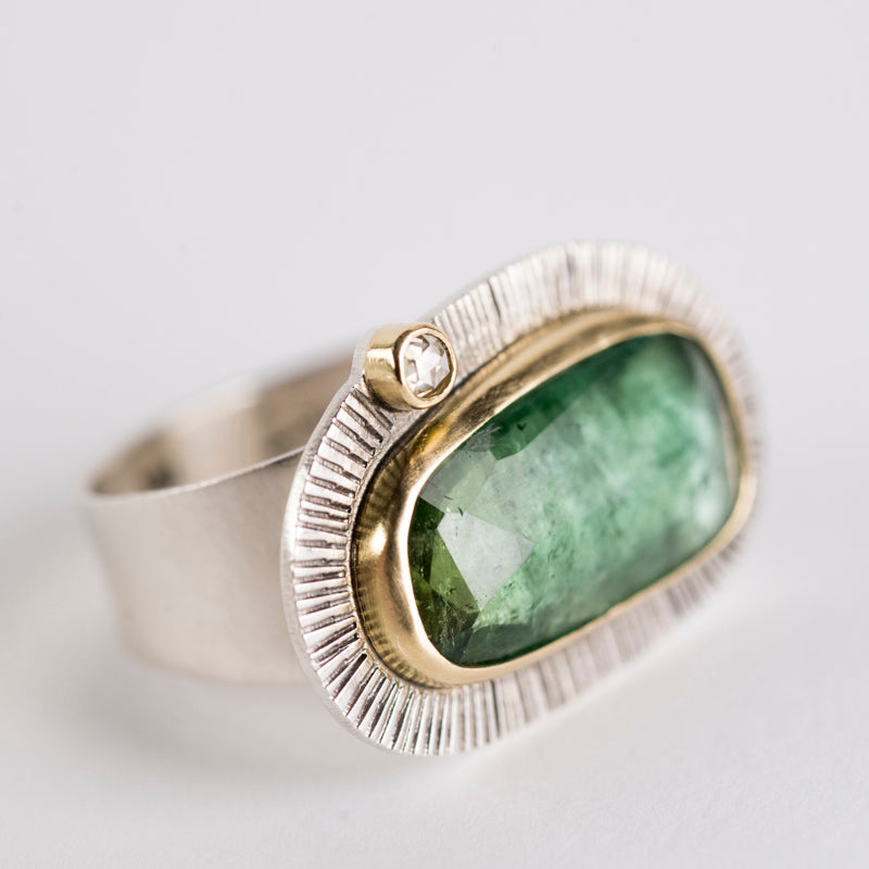 Milan Green Tourmaline & Diamond Ring, US 7