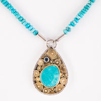 Sumatra Turquoise & London Blue Topaz Necklace in Silver & 18k Gold