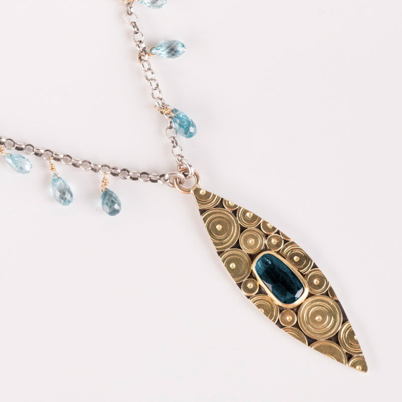 Antilles Indicolite Tourmaline & Blue Zircon Necklace in 18k Gold & Silver