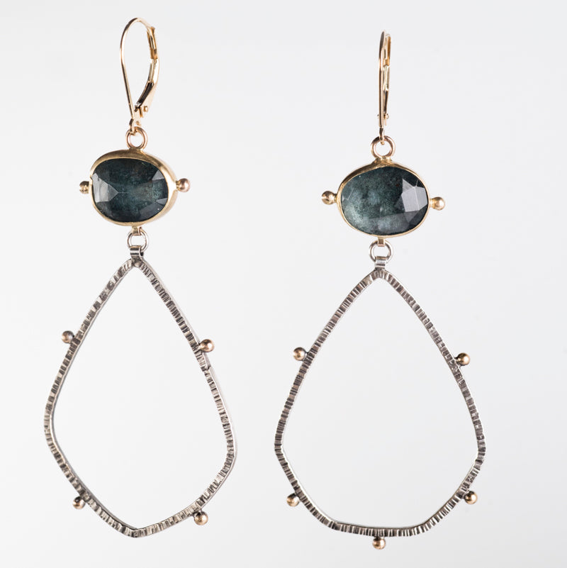 Astraea Moss Aquamarine Earrings in 18k & 14k Gold, Silver