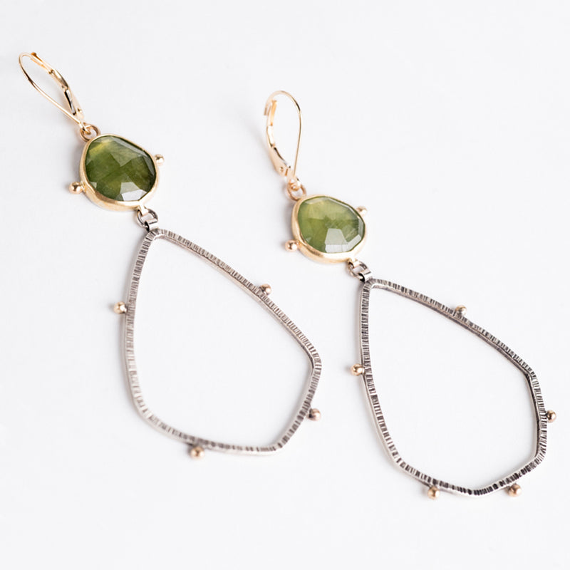Astraea Green Sapphire Earrings in 18k & 14k Gold, Silver