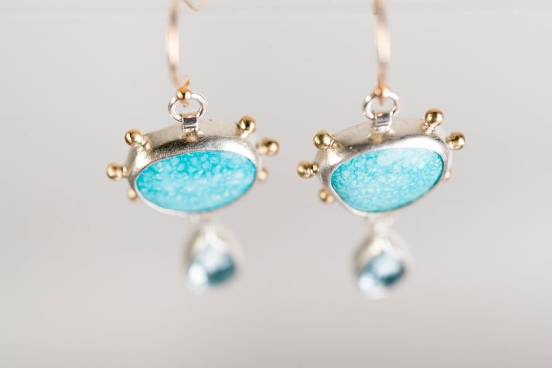 Europa Turquoise & Topaz Earrings, 14k Gold & Silver