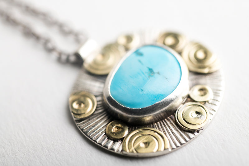 Madrid High Grade Turquoise Necklace in 18k Gold & Silver