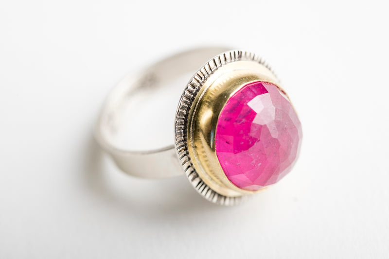 Madeira Pink Sapphire Ring in 18k Gold & Silver, One of a Kind