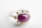Hailey Pink Sapphire Ring in Silver w/ Gold Granule Halo - Size 6 3/4