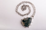 Hailey Moss Agate Necklace w/ Silver Granule Halo
