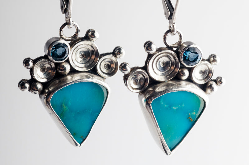 Naiad Turquoise & Blue Topaz Seascape Earrings in Silver