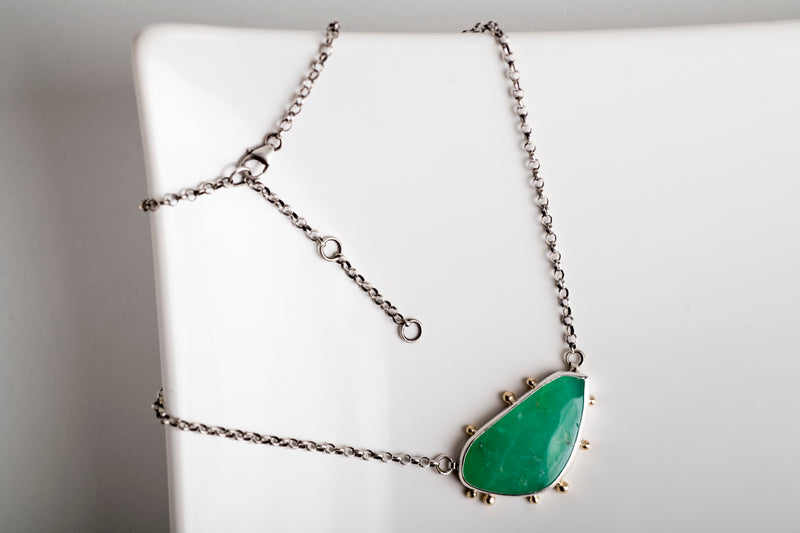 Ceres Chrysoprase Necklace, Silver w/ 14k Gold Granules