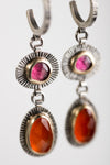 Tripoli Pink Tourmaline, Carnelian Earrings in Gold & Silver
